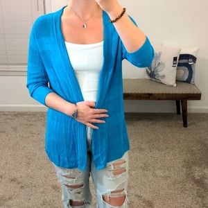 Croft & Barrow PL petite large teal cardigan lightweight 3/4 sleeve stripes used